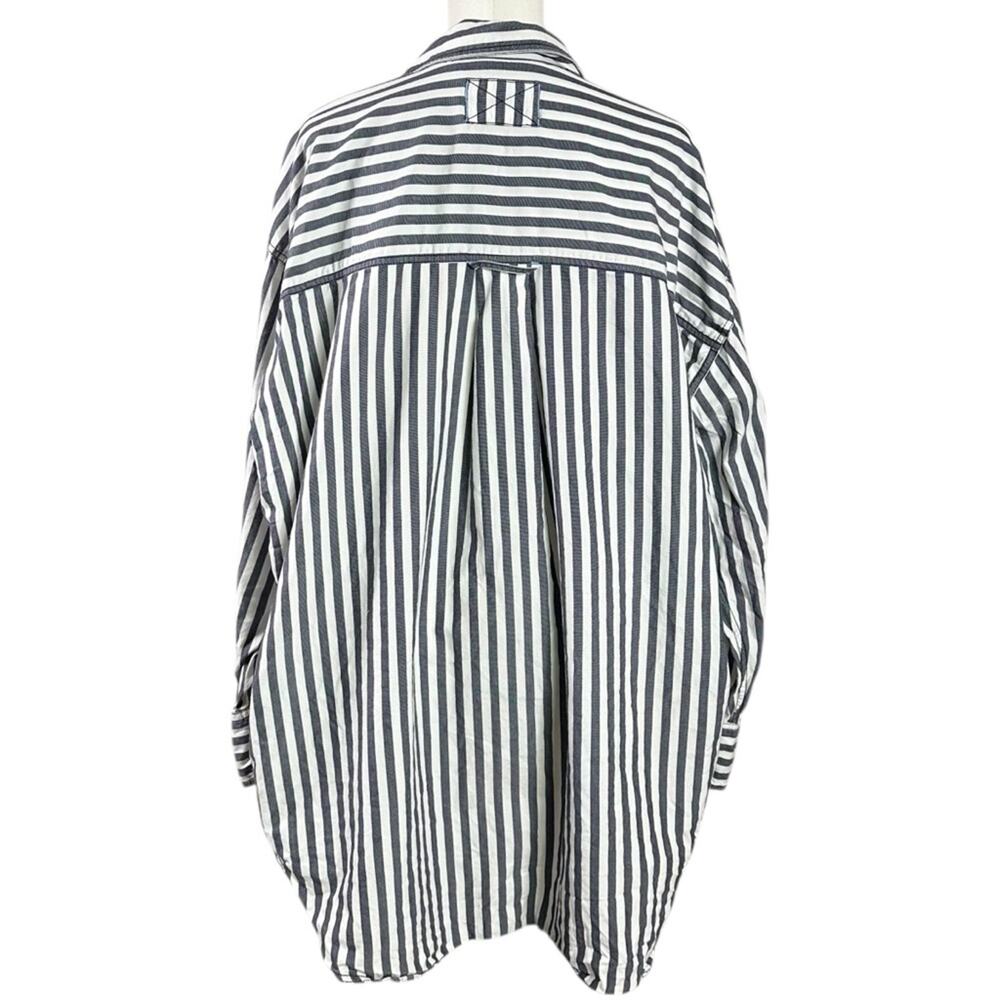 Free People Menswear Oversized Freddie Striped Shirt Nautical Navy Size Medium - Picture 12 of 15